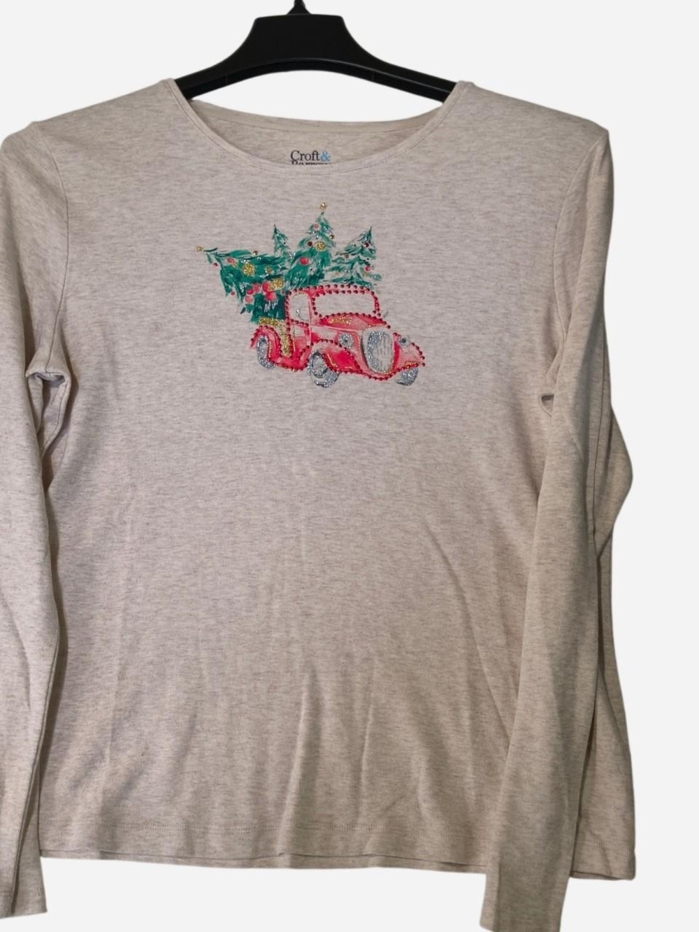 croft & barrow Cream Long-Sleeve Tee with Red Truck and Green Tree Graphic